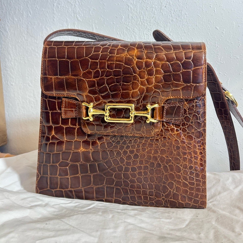 Talbots Brown Croc-Embossed Crossbody Bag